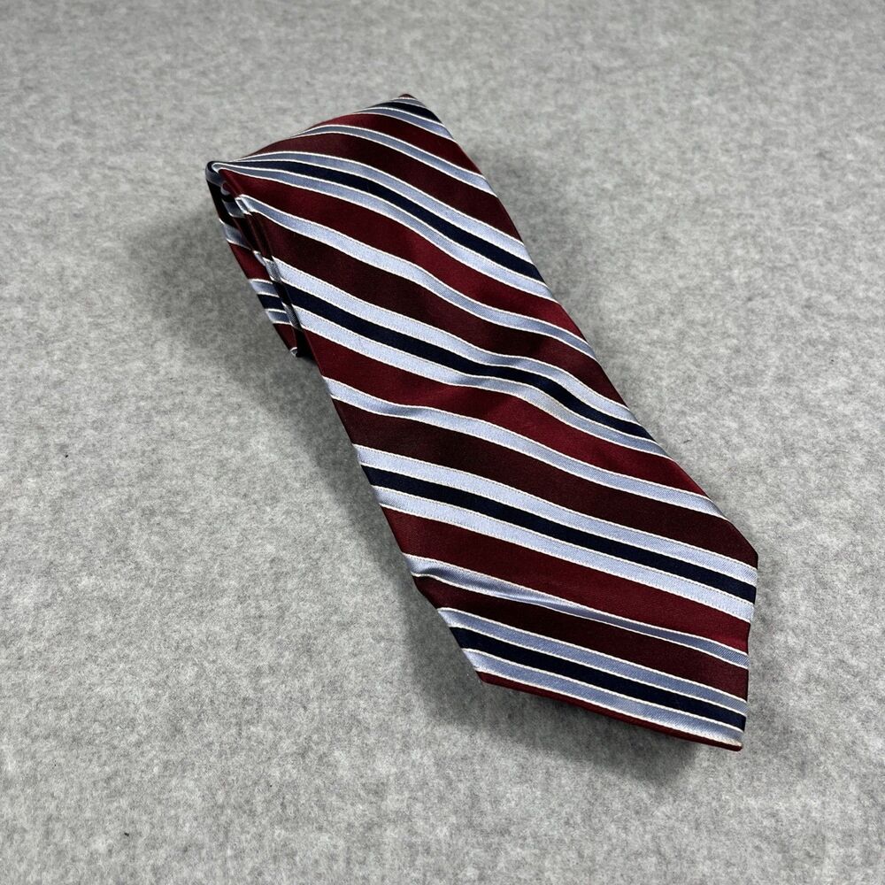 Croft & Barrow Silk Necktie Burgundy Maroon Light Blue Striped Repp Pattern